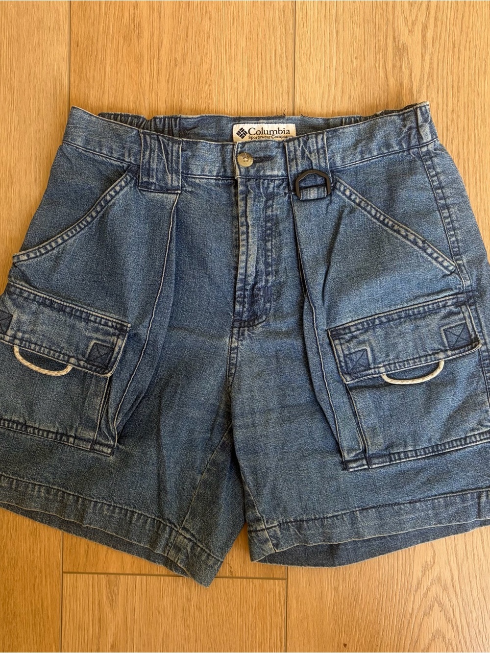 Columbia Women's Denim Cargo Shorts in Medium Blue